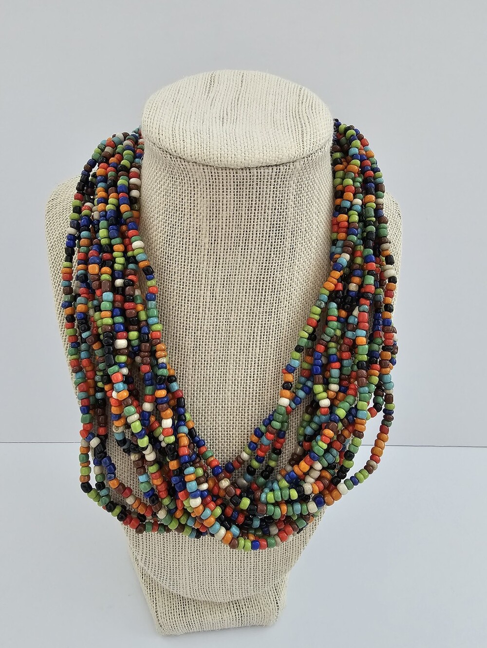 Multi Strand Seed Bead Necklace 15 Strand Colorful Boho Statement Rainbow